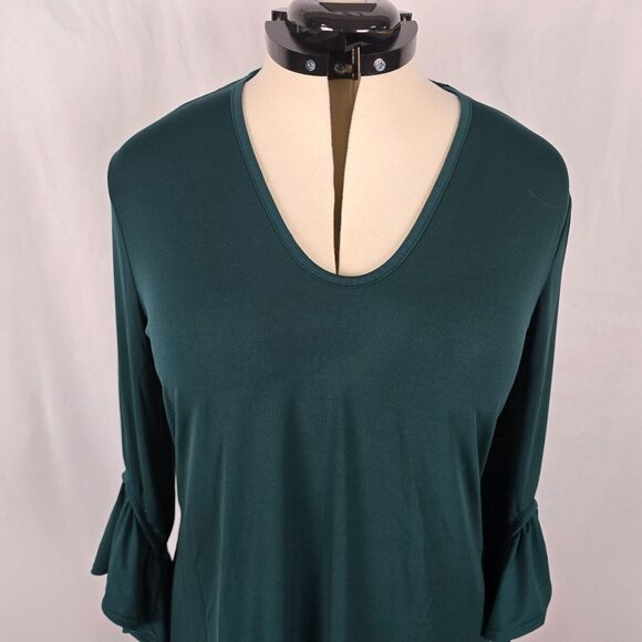 Lark & Ro Dress Women's L Green Long Bell Sleeve Ruffles Fit & Flare - Picture 2 of 16